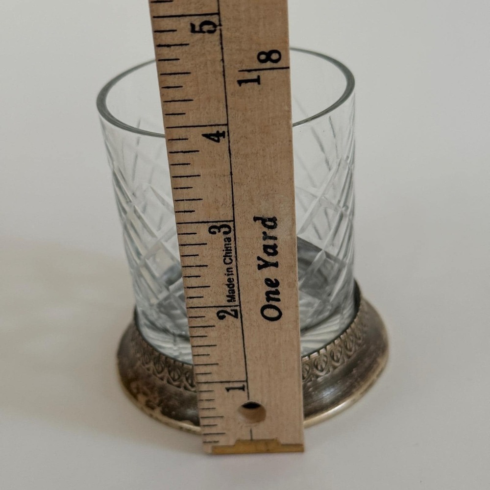 Vintage Cut Crystal Whiskey Glass Heavy Brass Base Diamond Lattice Tumbler - Picture 7 of 12